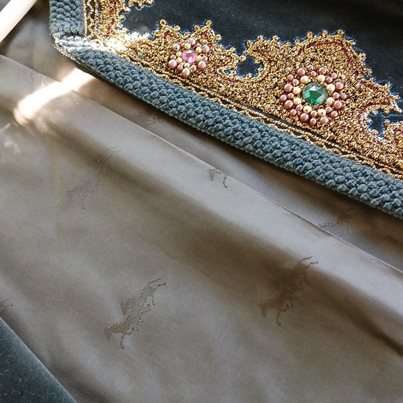 VTG Luxury Velvet Blazer Jacket Dark Forest Green Beaded Embroidered Exquisite M - Picture 12 of 15